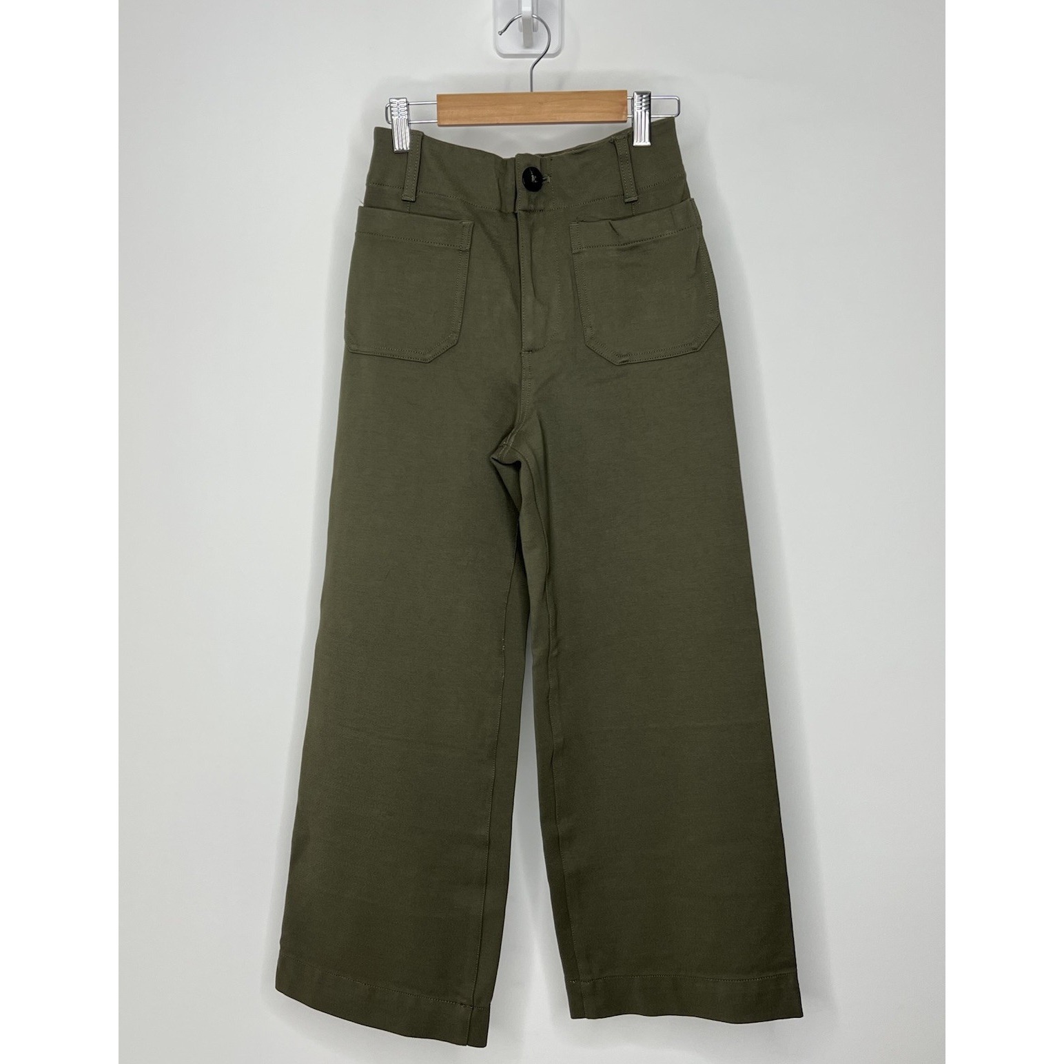Maeve Anthropologie The Colette Pants 24 Olive Green Wide Leg Cropped High Rise